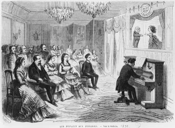 The Puppet Show I Pupazzi Performing in Front of Emperor Napoleon III, Empress Eugenie, and Prince Eugene Louis Napoleon Bonaparte at the Tuileries